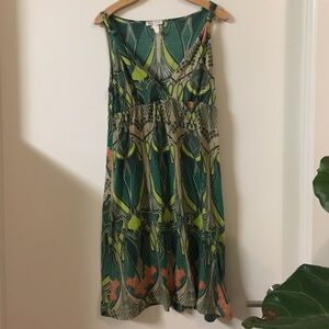 Green and Orange Patterned Women's Dress